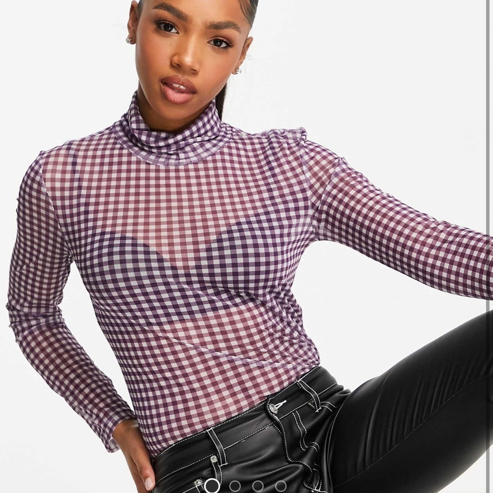 PIECES Purple Checkered Long Sleeve Top